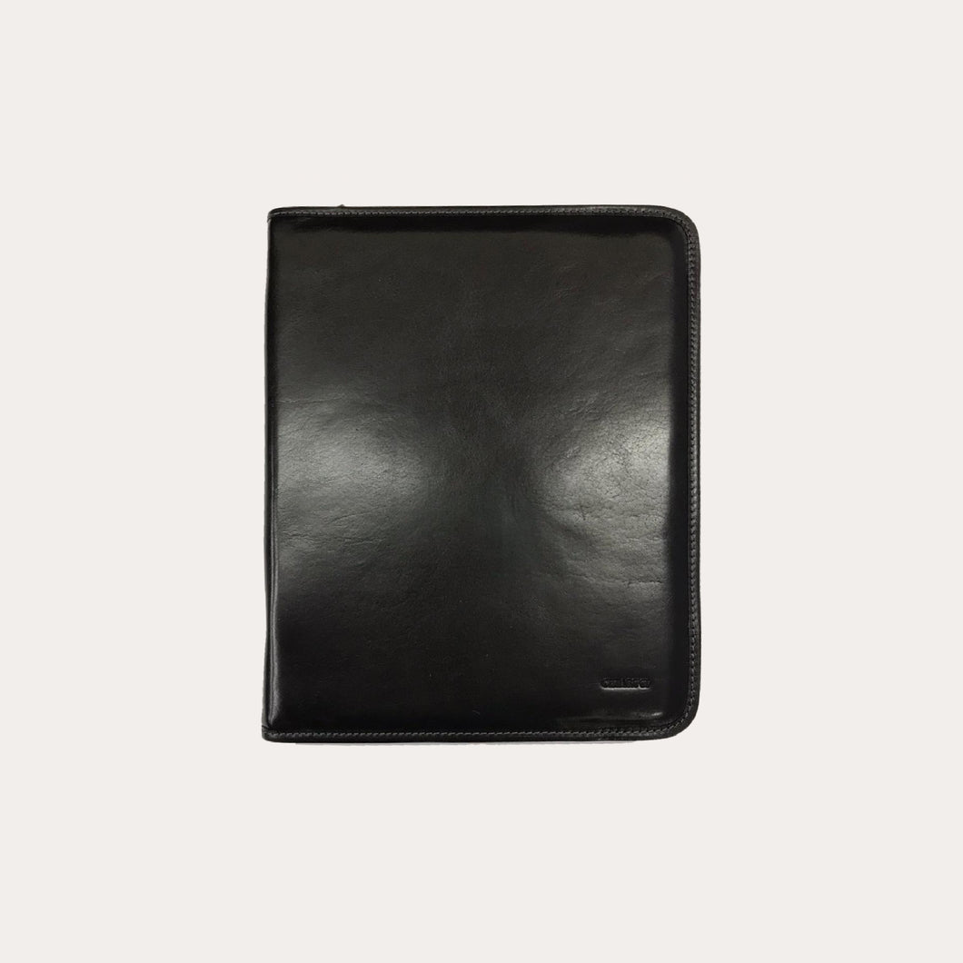Chiarugi Black Leather Zipped A4 Folio