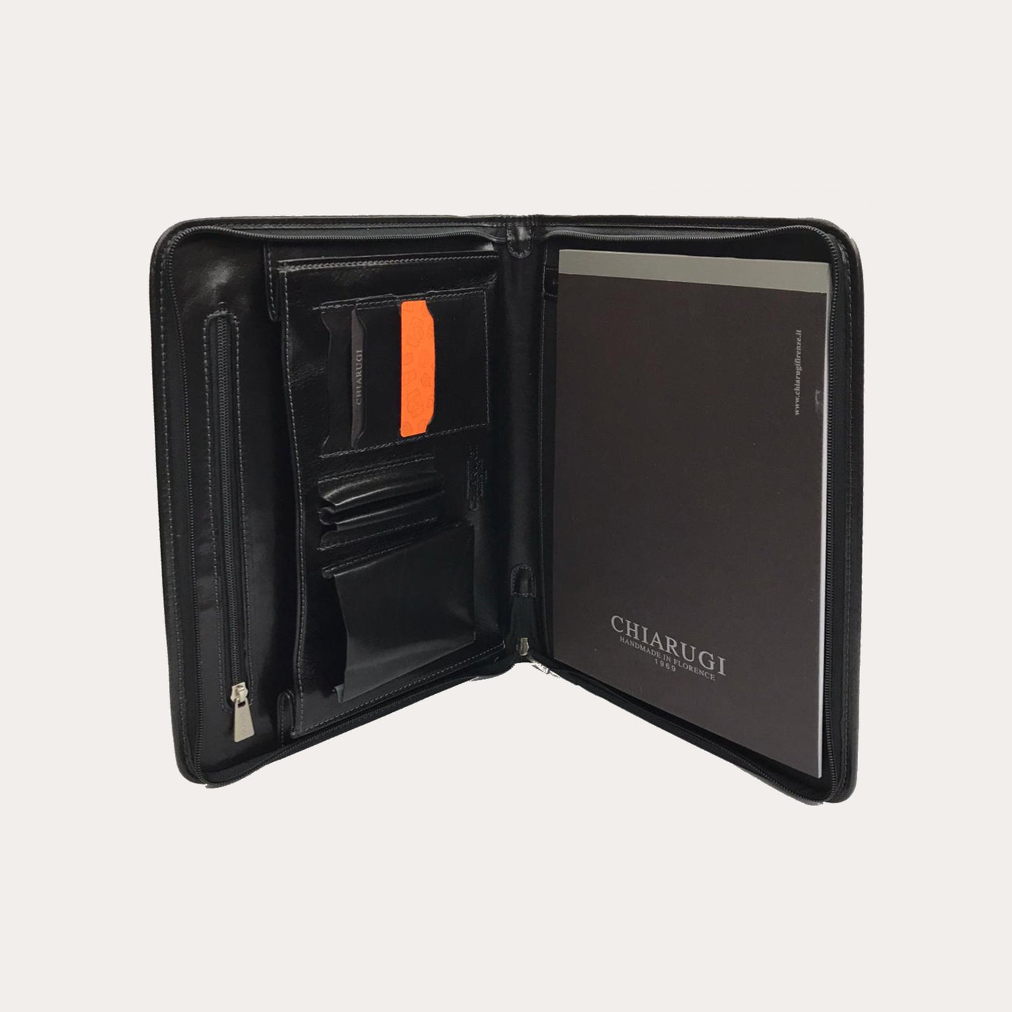 Chiarugi Black Leather Zipped A4 Folio