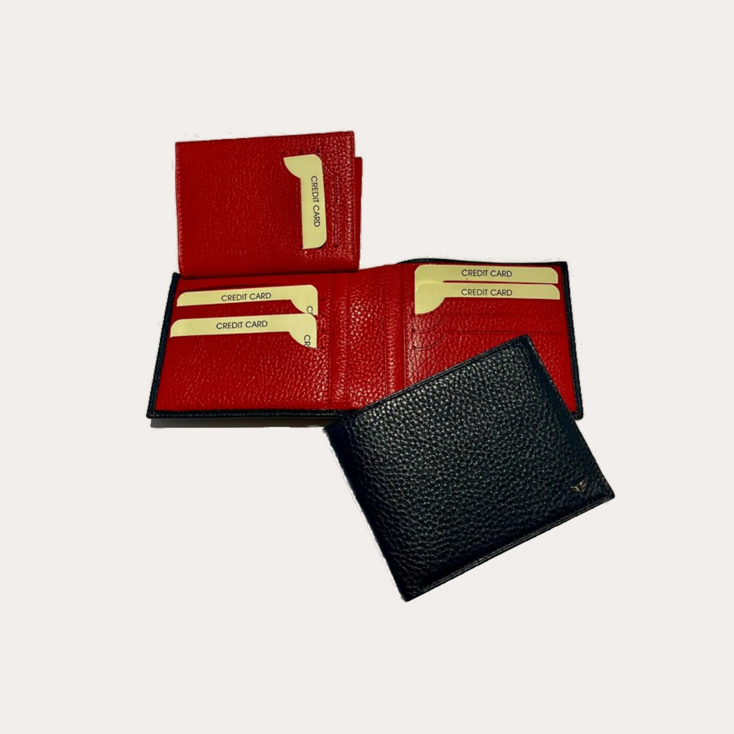 Navy/Red Leather Wallet-15 Credit Card Sections