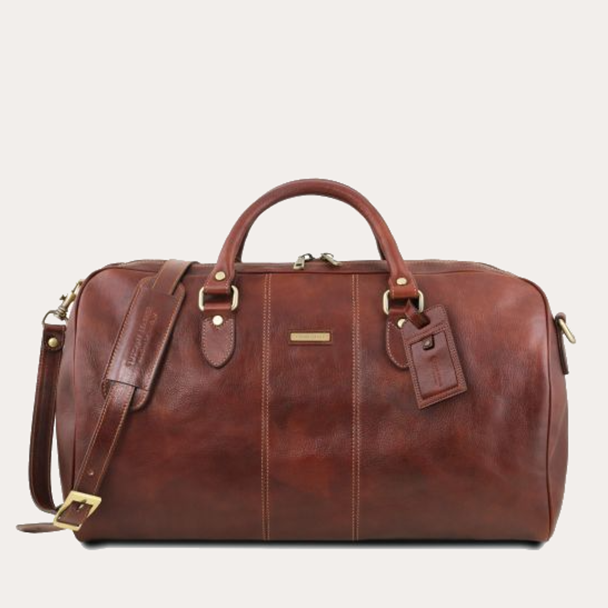 Tan leather sales travel bag