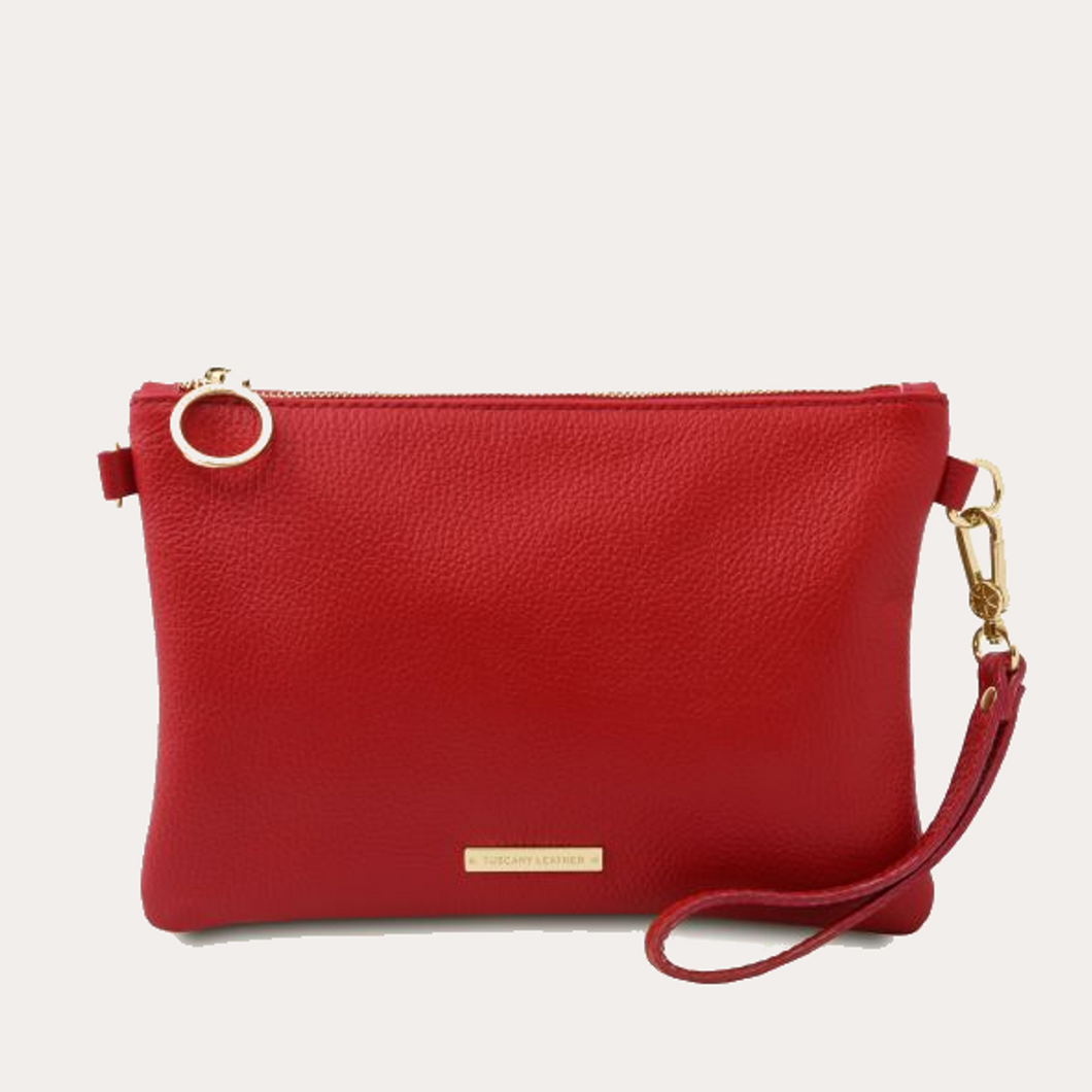 Tuscany Leather Soft Lipstick Red Leather Clutch/Crossbody Bag