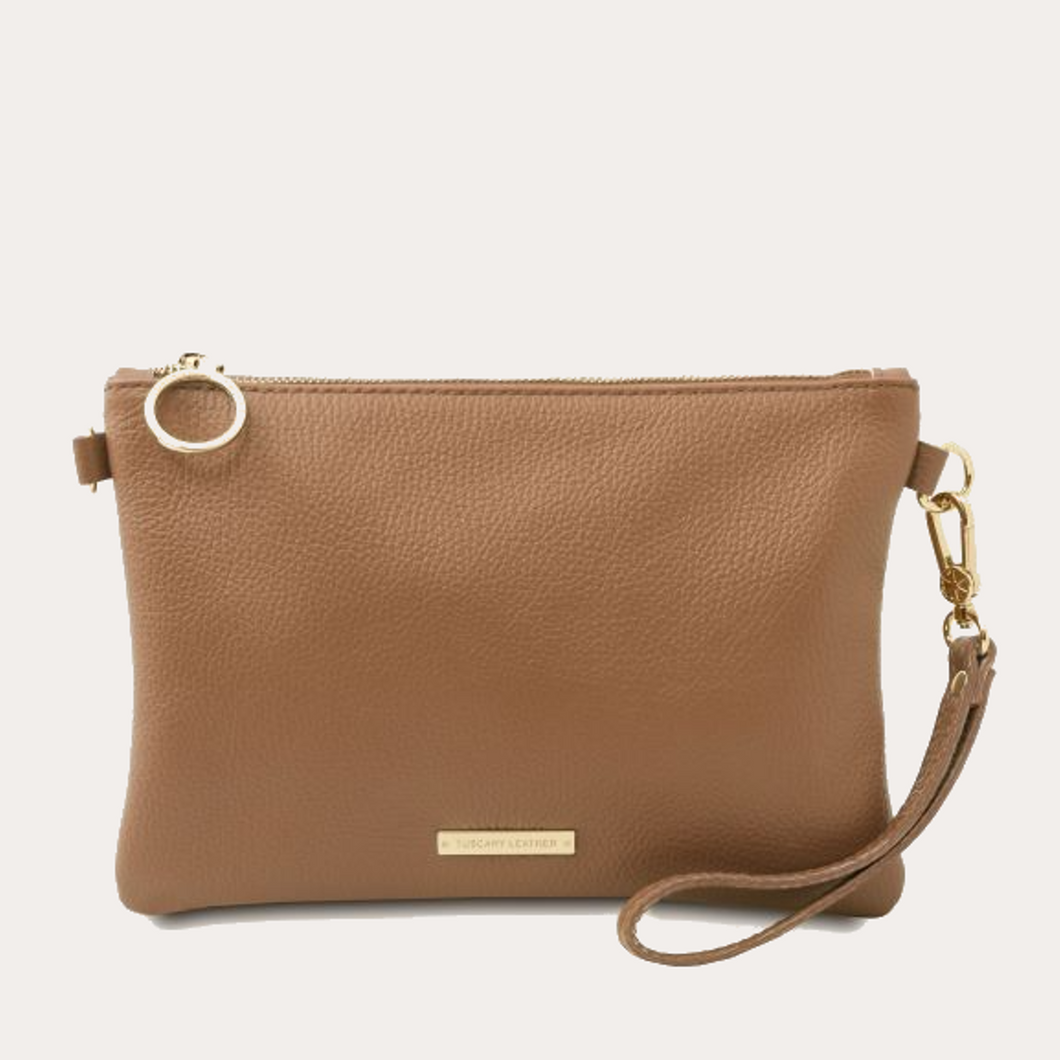 Tuscany Leather Soft Taupe Leather Clutch/Crossbody Bag