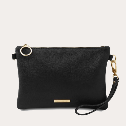 Tuscany Leather Soft Black Leather Clutch/Crossbody Bag