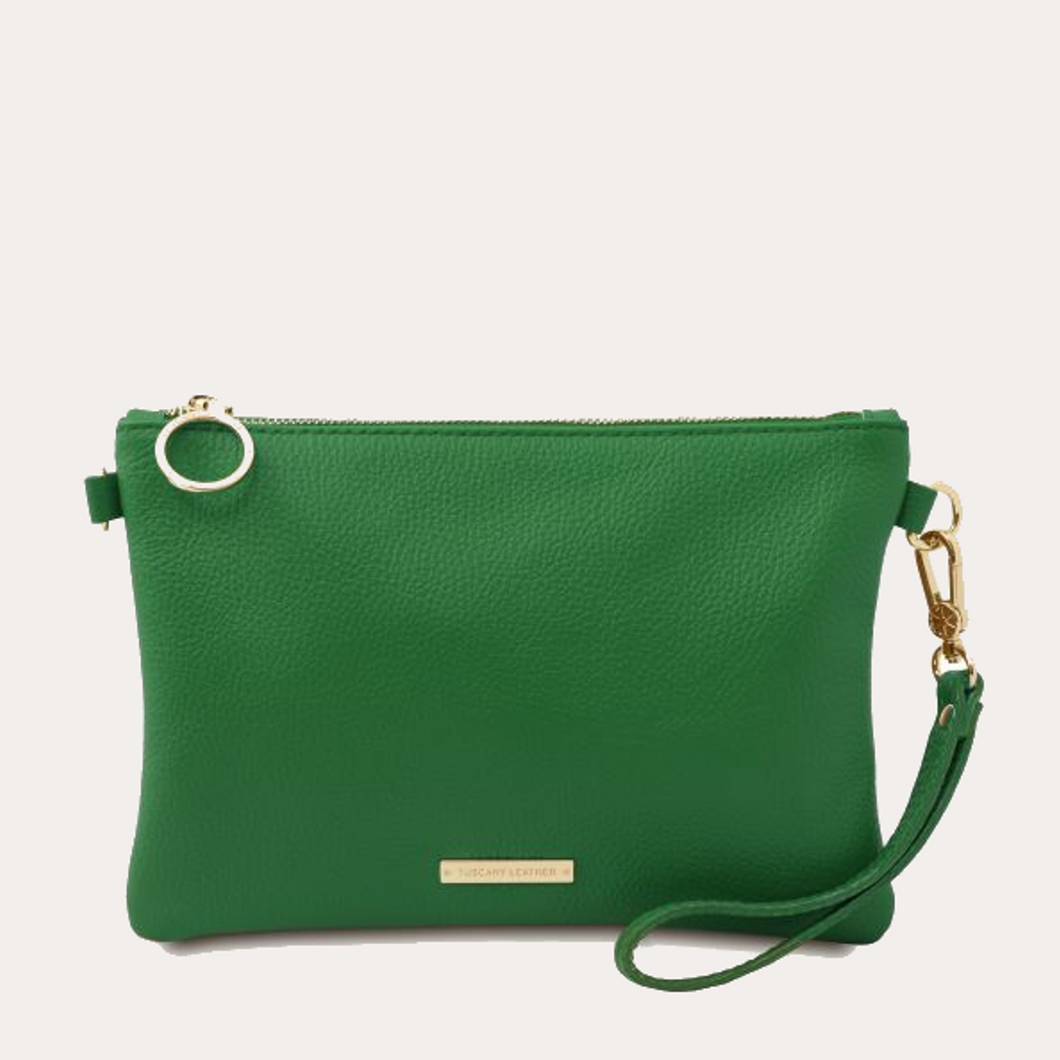 Tuscany Leather Soft Green Leather Clutch/Crossbody Bag