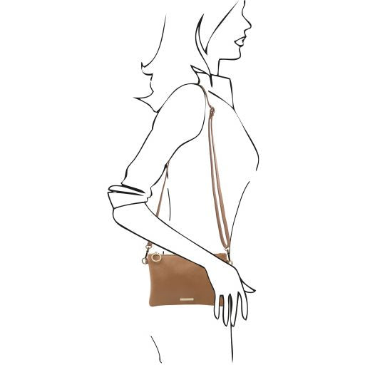 Tuscany Leather Soft Taupe Leather Clutch/Crossbody Bag