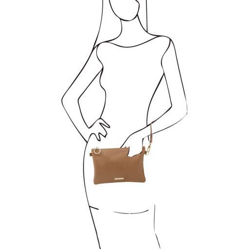 Tuscany Leather Soft Taupe Leather Clutch/Crossbody Bag
