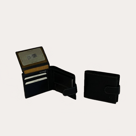 Black Leather Wallet-8 Credit Card Sections/Coin section