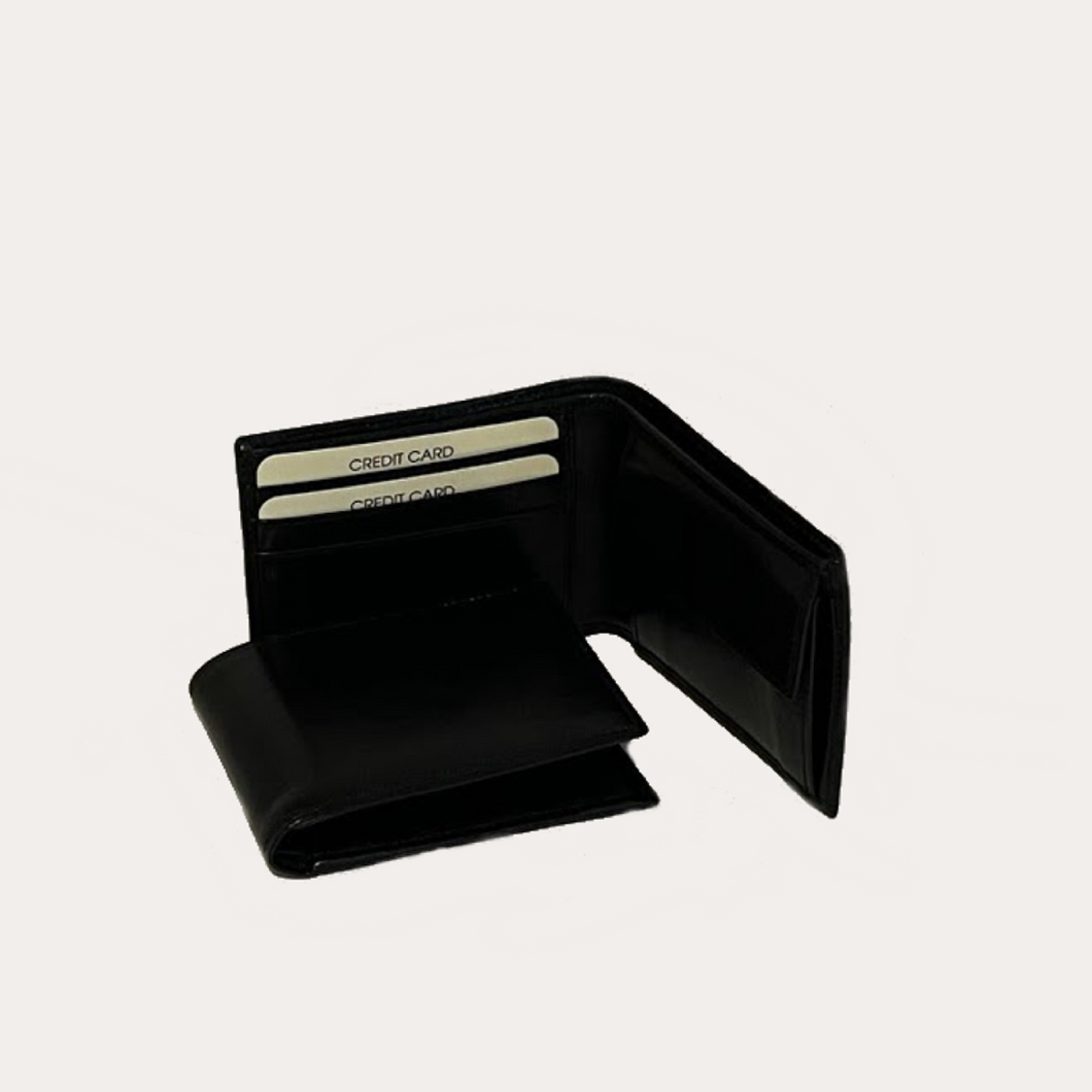 Black Leather Wallet-3 Credit Card Sections/Coin Sections
