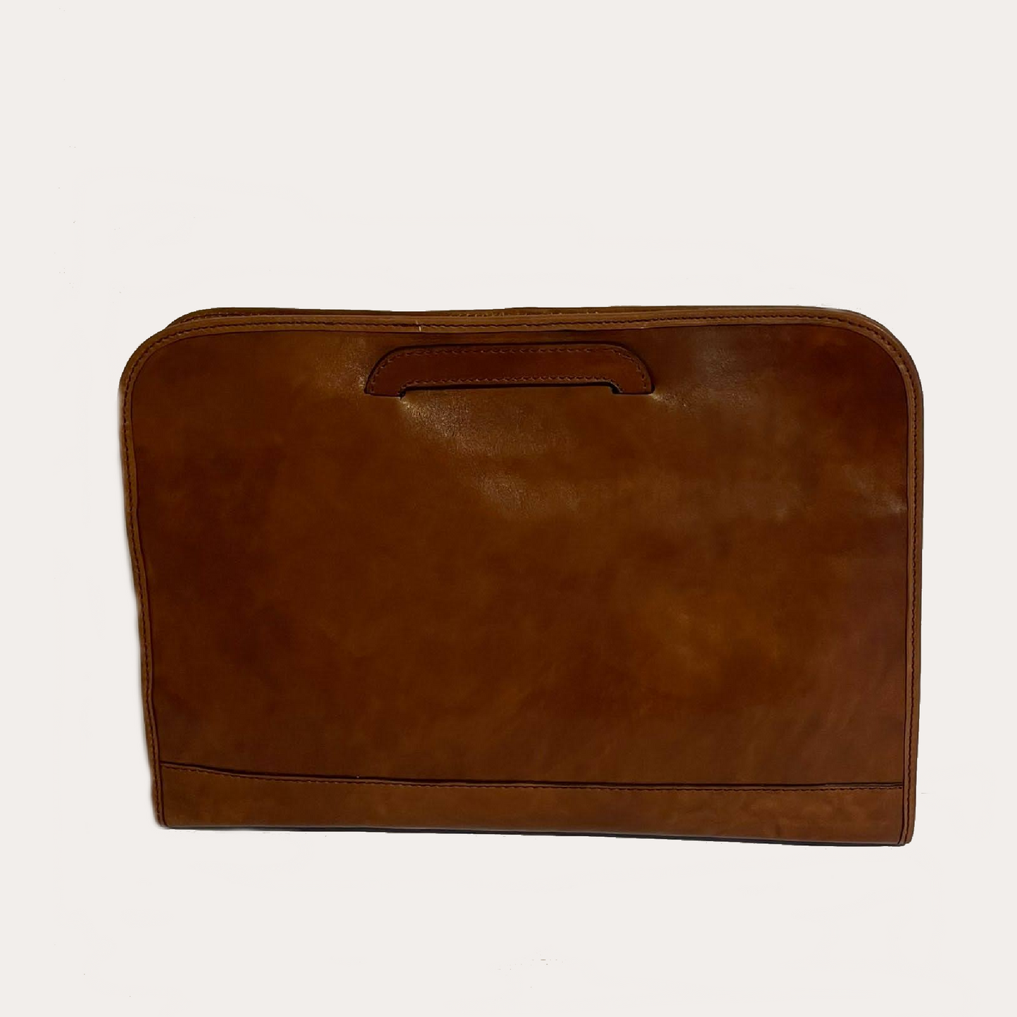 Brown Leather Portfolio with Push Handle