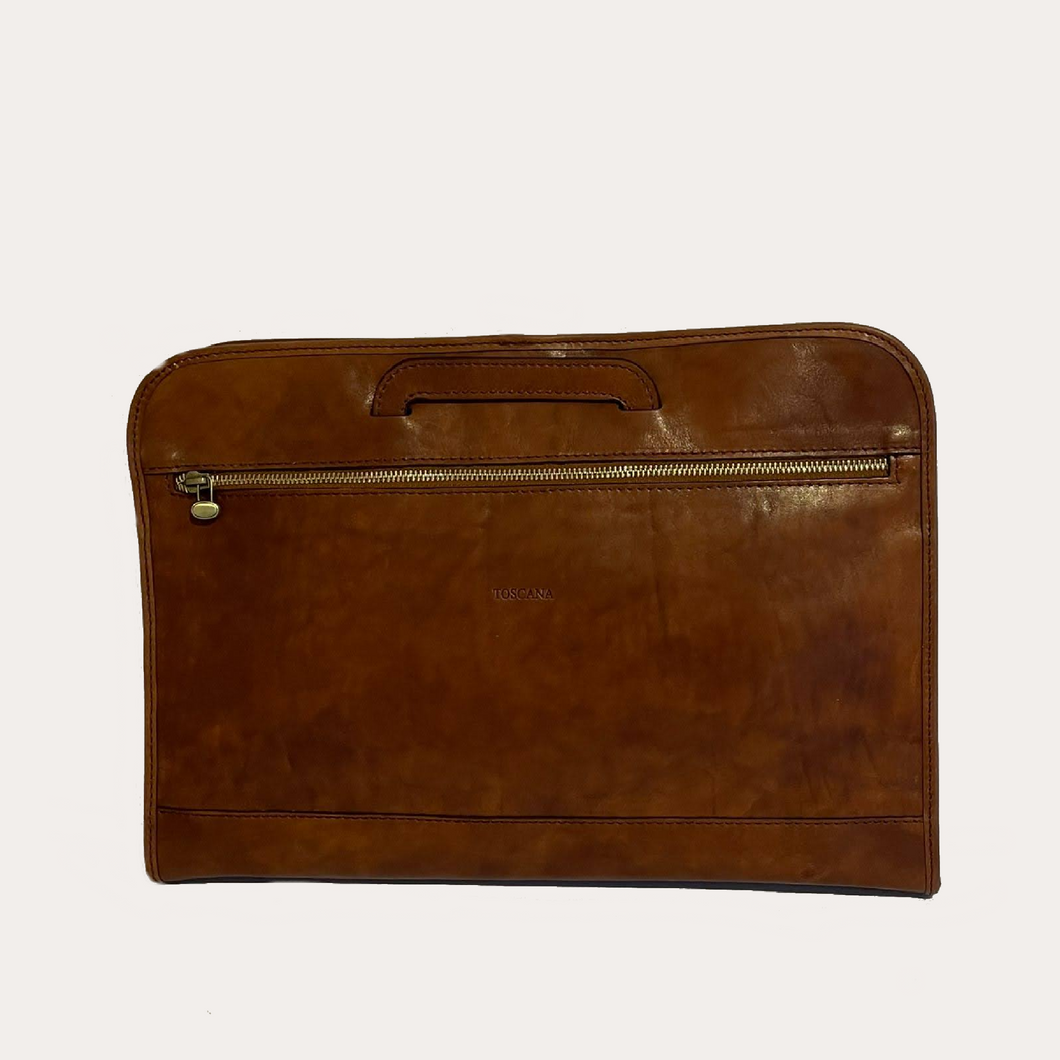 Brown Leather Portfolio with Push Handle