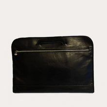 Load image into Gallery viewer, Black Leather Portfolio with Push Handle
