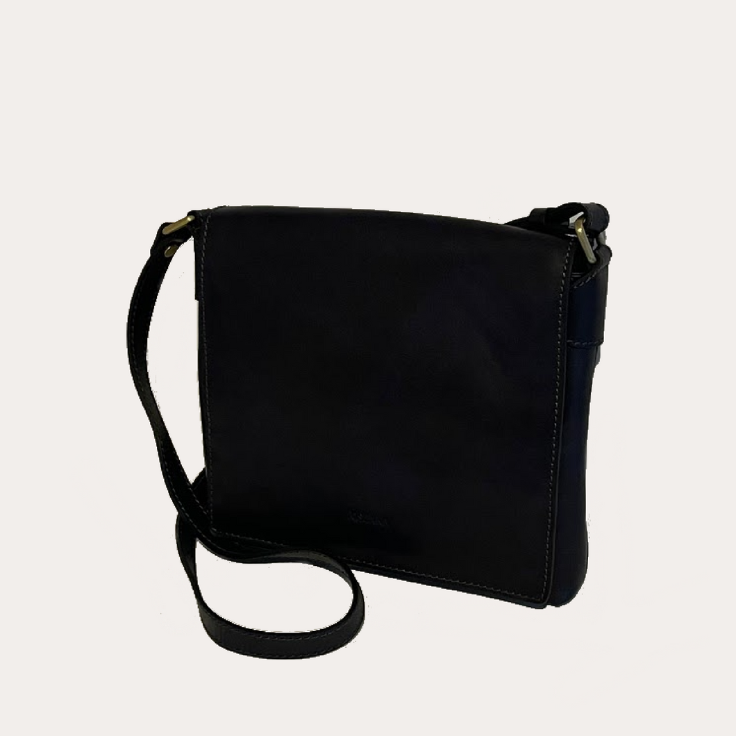 Navy Leather Bag with Flap