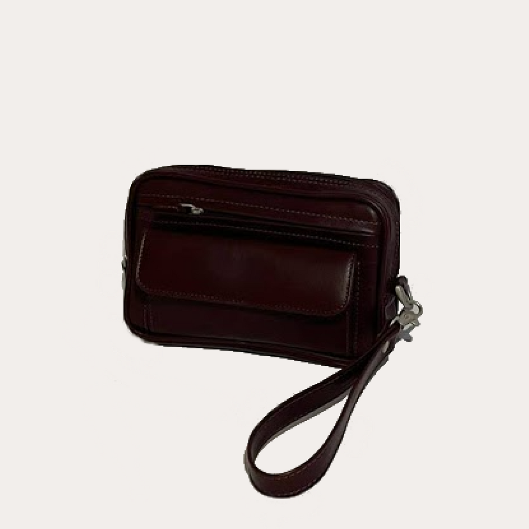 Maroon Leather Belt Bag with Removable Wrist Strap