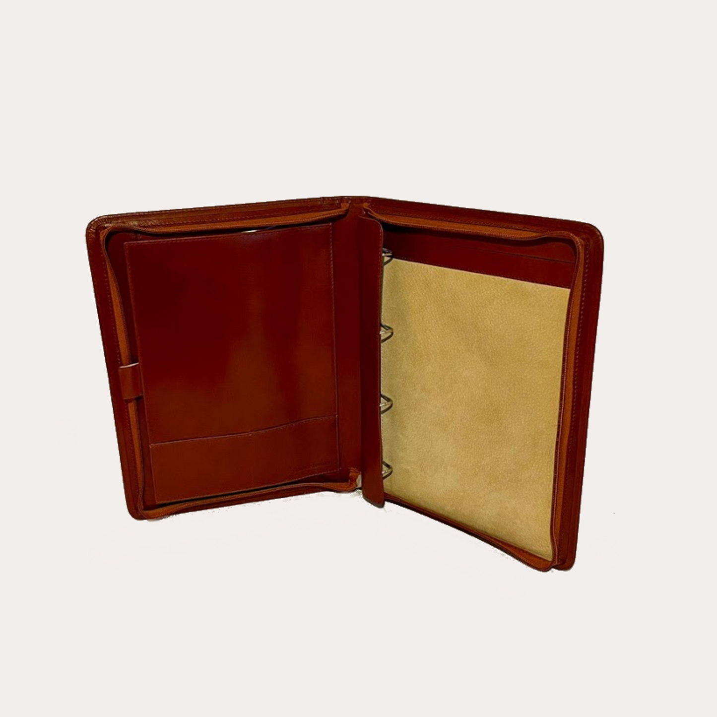 Tan Leather A4 Zip Around Folio with Detachable Ring Binder