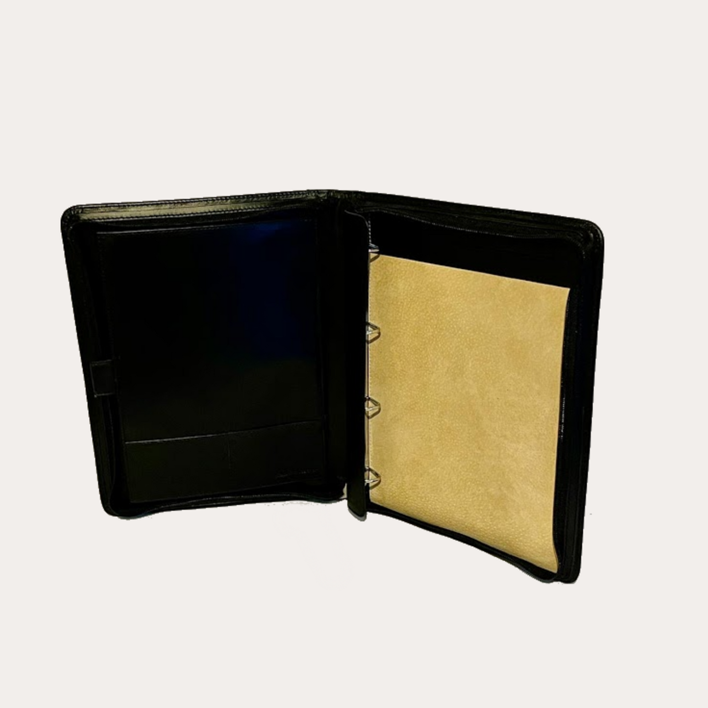 Black Leather A4 Zip Around Folio with Detachable Ring Binder
