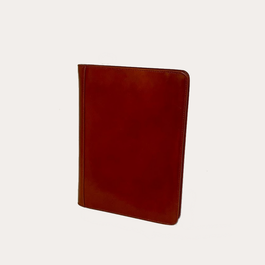 Tan Leather A4 Zip Around Folio with Detachable Ring Binder
