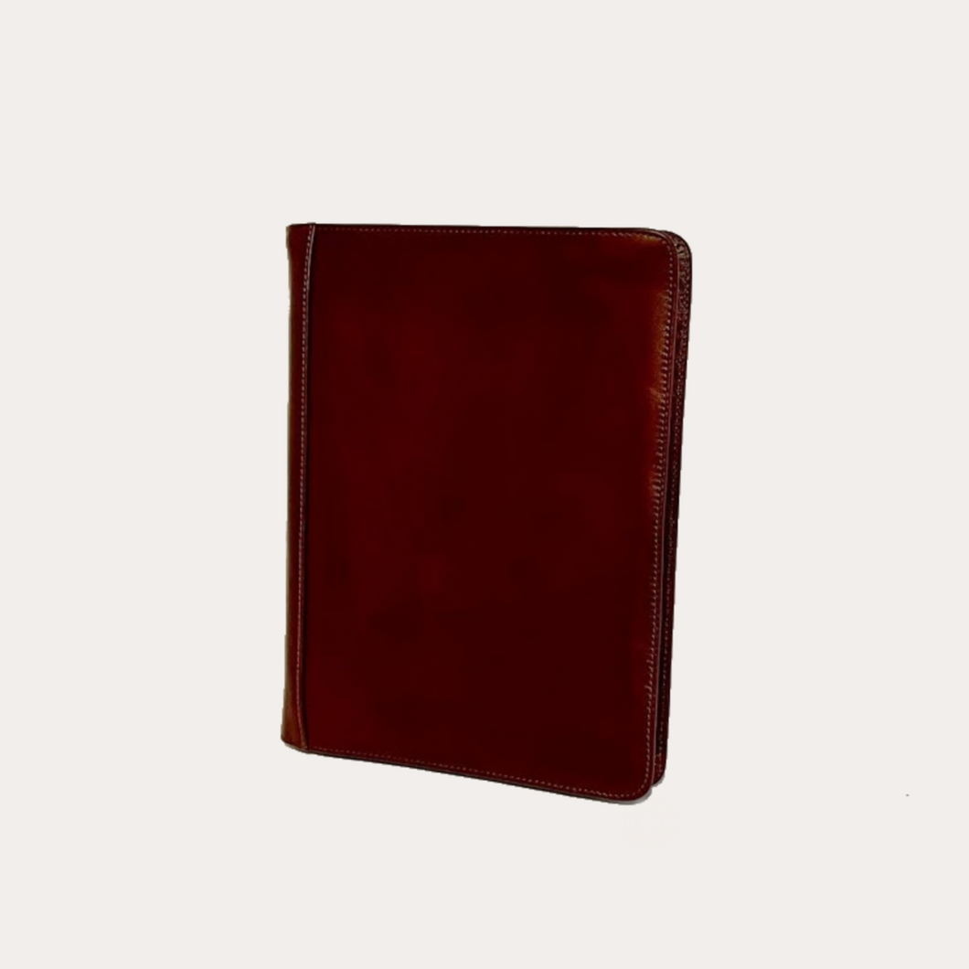 Maroon Leather A4 Zip Around Folio with Detachable Ring Binder