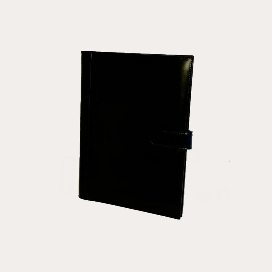 Black Leather A4 Folio with Tab Closure