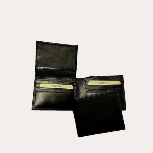 Black Leather Wallet-12 Credit Card Sections
