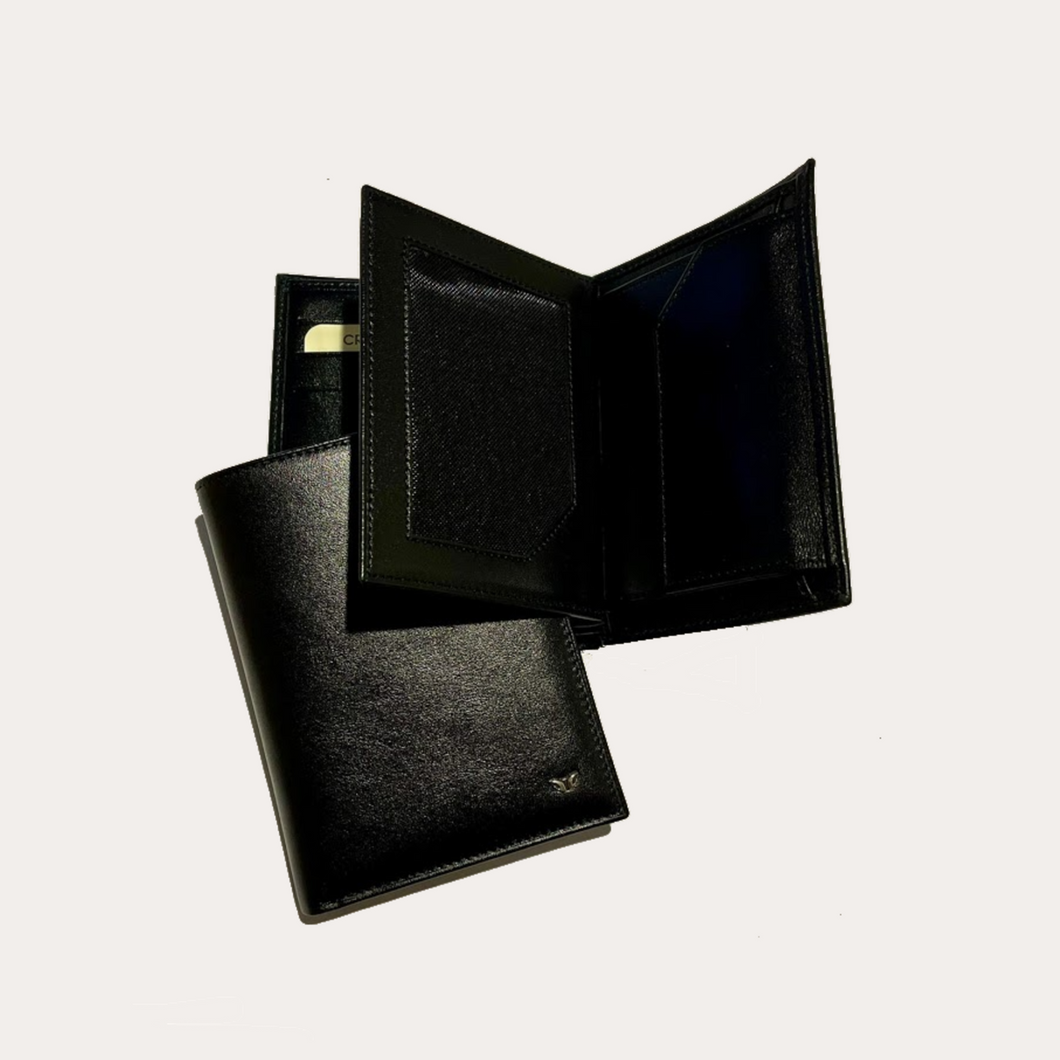 Black Leather Wallet-6 Credit Card/Coin Section