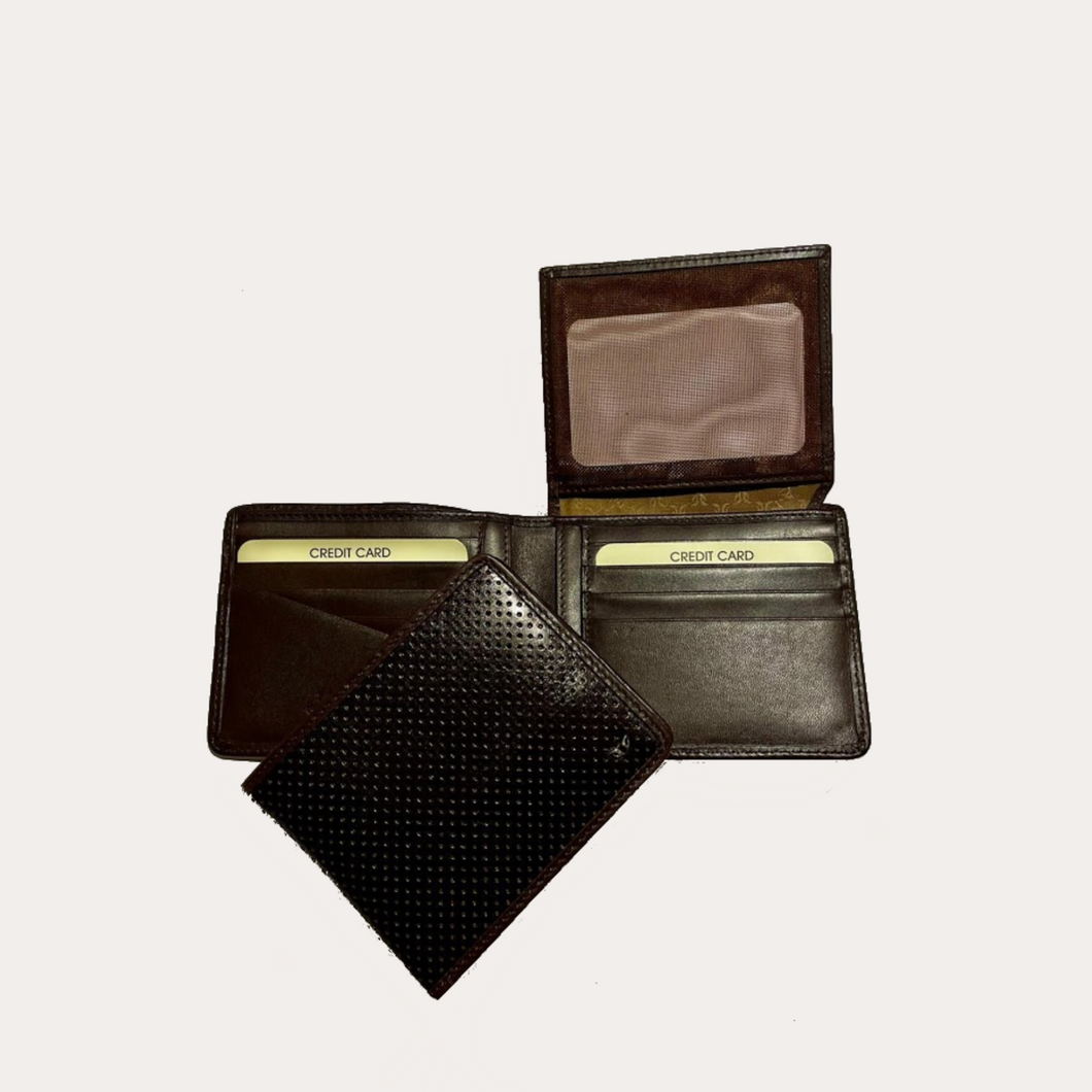Embossed Brown Leather Wallet-9 Credit Card Sections