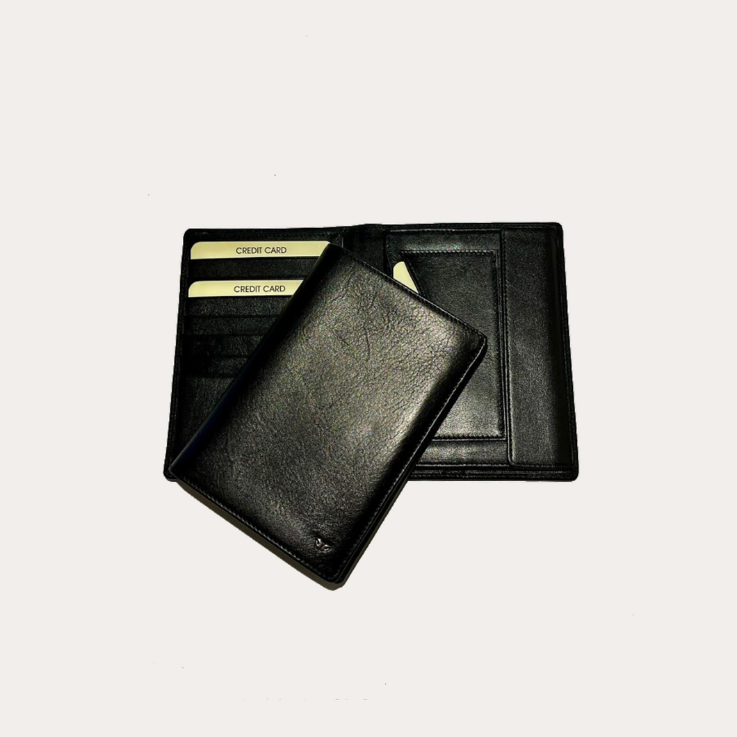 Black Leather Passport Wallet-7 Credit Card Sections