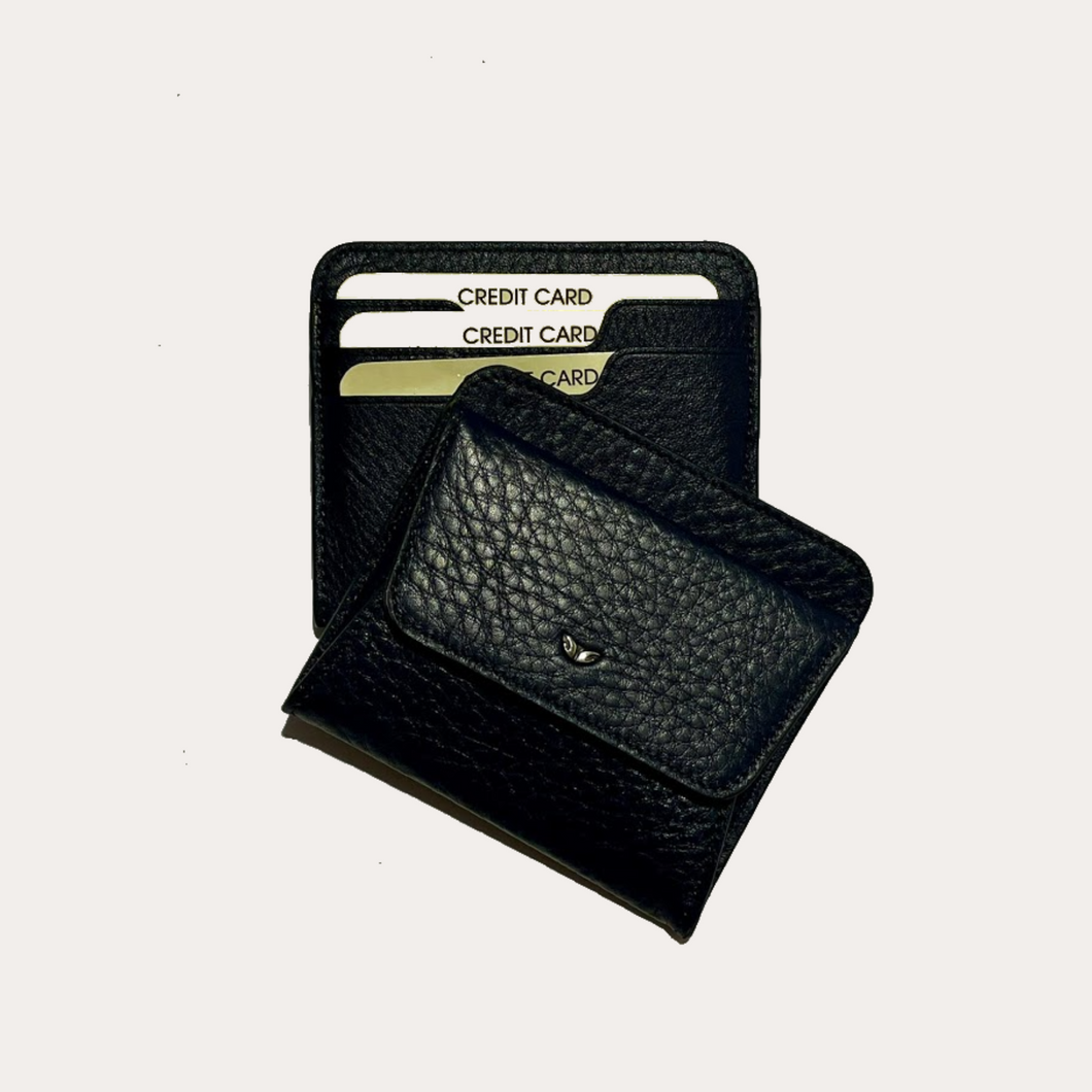 Navy Leather Credit Card Holder with Coin Section