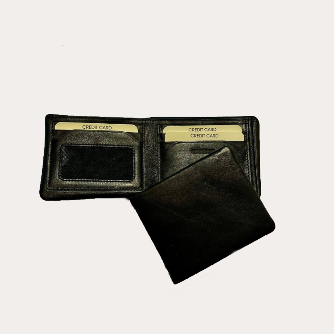 Black Leather Wallet-4 Credit Card Sections