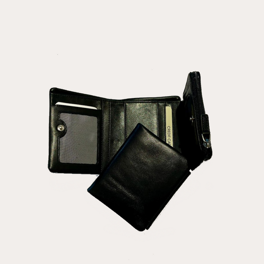 Black Leather Wallet-6 Credit Card/Coin Section