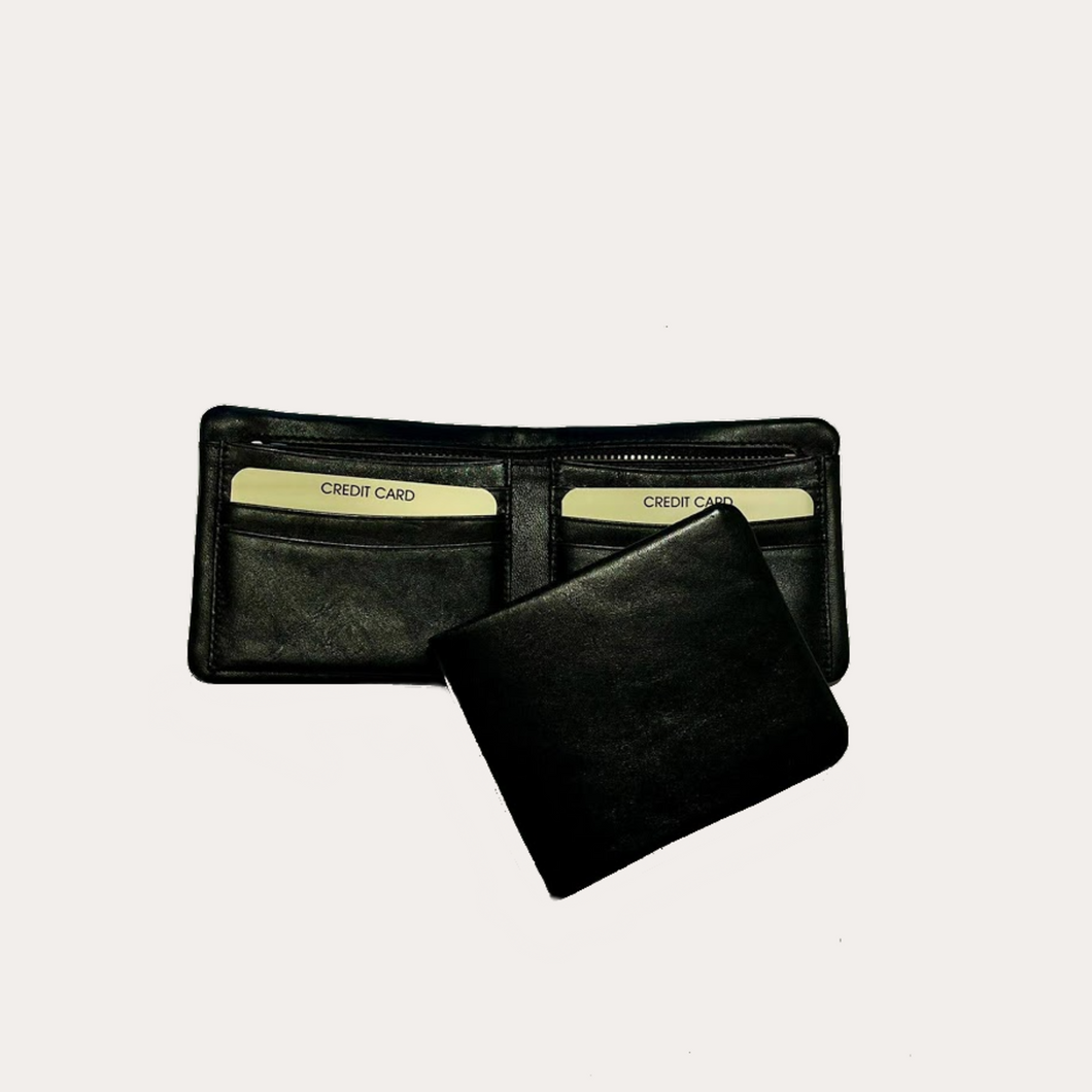 Black Leather Wallet-6 Credit Card Sections