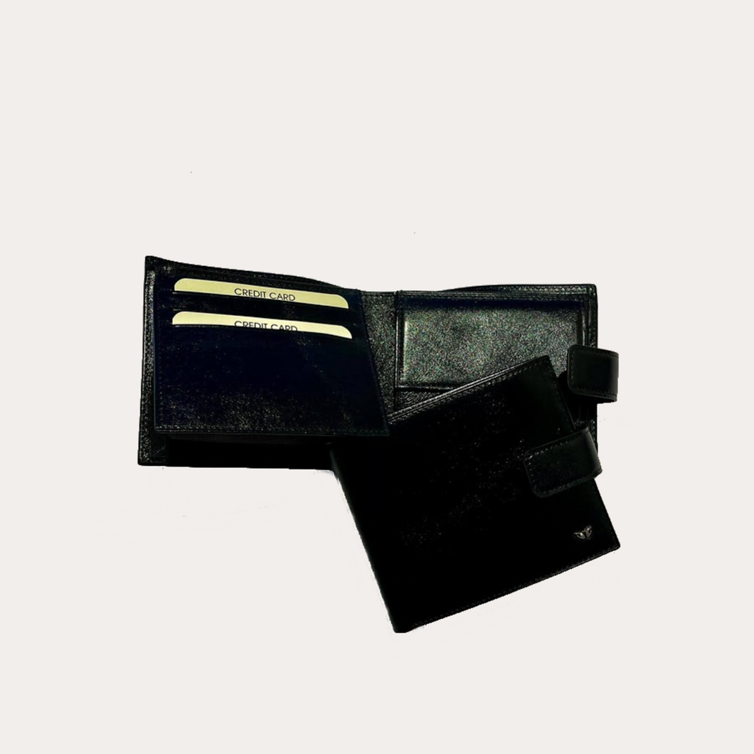 Black Leather Wallet-7 Credit Card/Coin Section