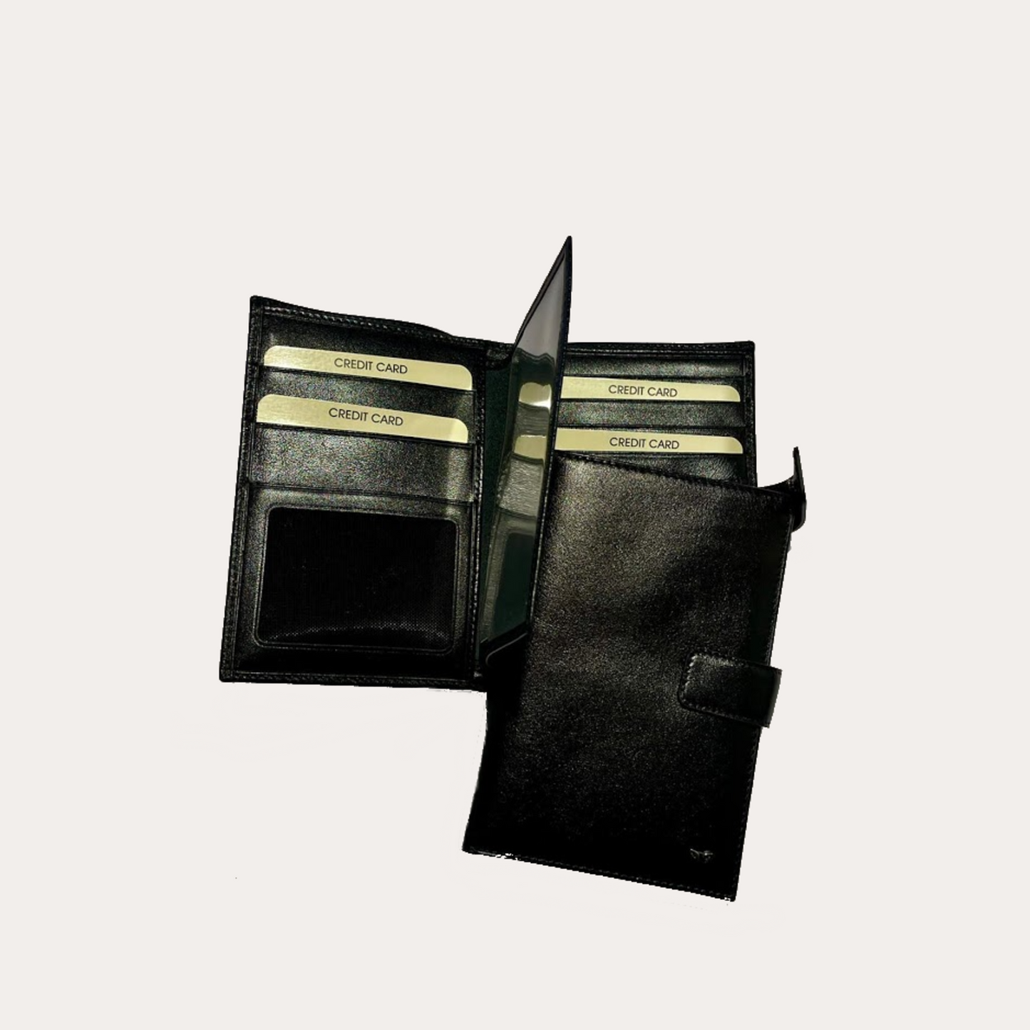 Black Leather Wallet with Removable Passport Holder-7 Credit Card/Coin Section