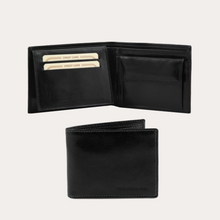 Load image into Gallery viewer, Tuscany Leather Black 2 Fold Leather Wallet with Coin Pocket
