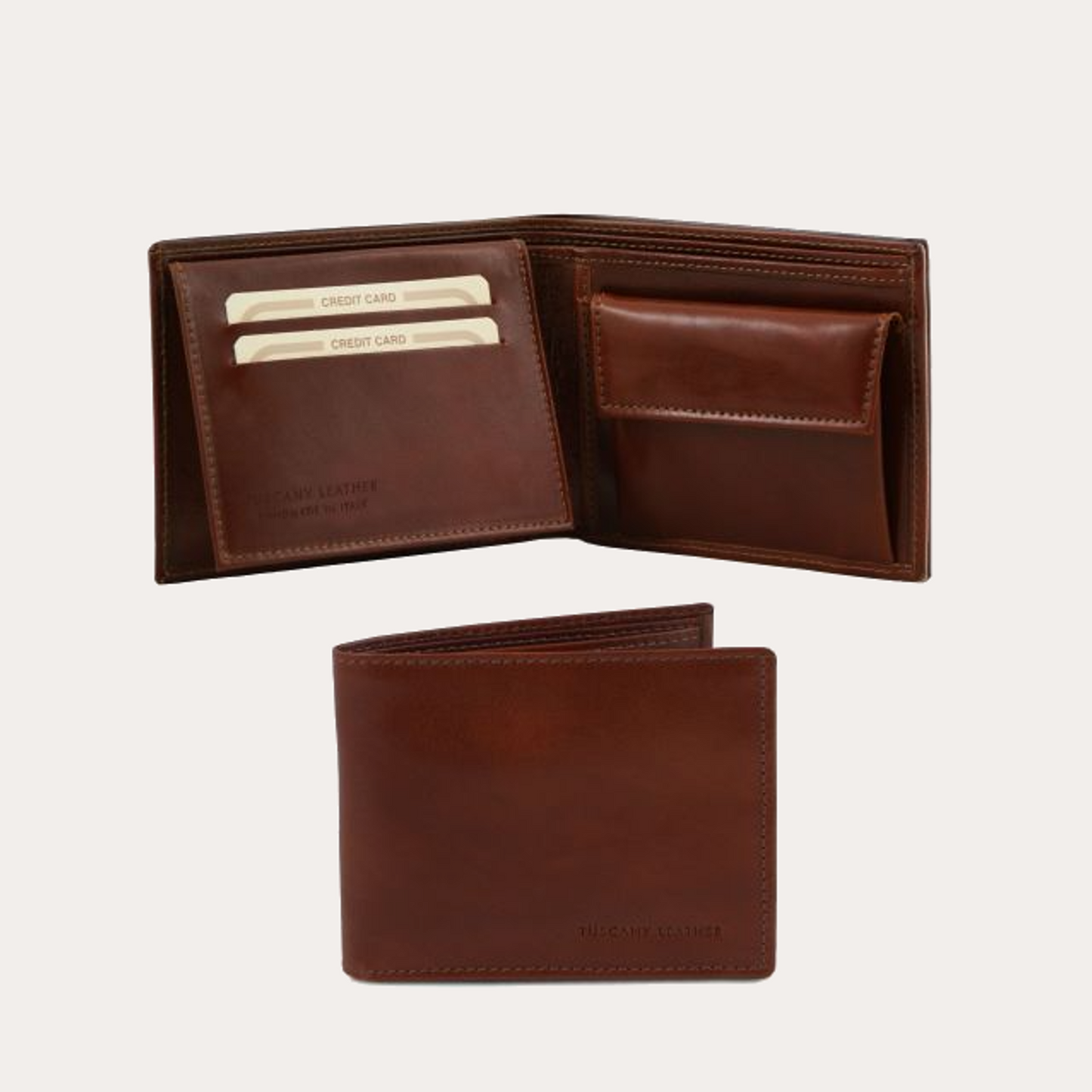 Tuscany Leather Brown 2 Fold Leather Wallet with Coin Pocket
