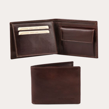 Load image into Gallery viewer, Tuscany Leather Dark Brown 2 Fold Leather Wallet with Coin Pocket

