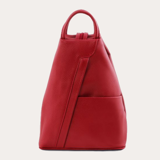 Tuscany Leather Lipstick Red Hammered Leather Backpack